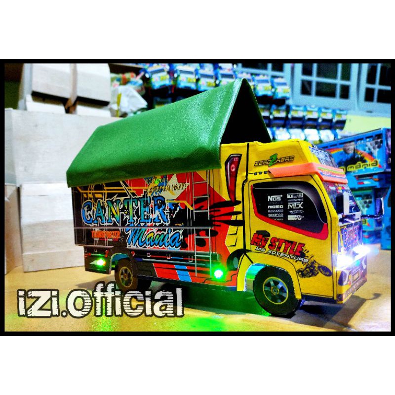 MINIATUR TRUK OLENG MINIATUR TRUK CANTER MURAH FULL LAMPU TERPAL OLENG RODA KAYU