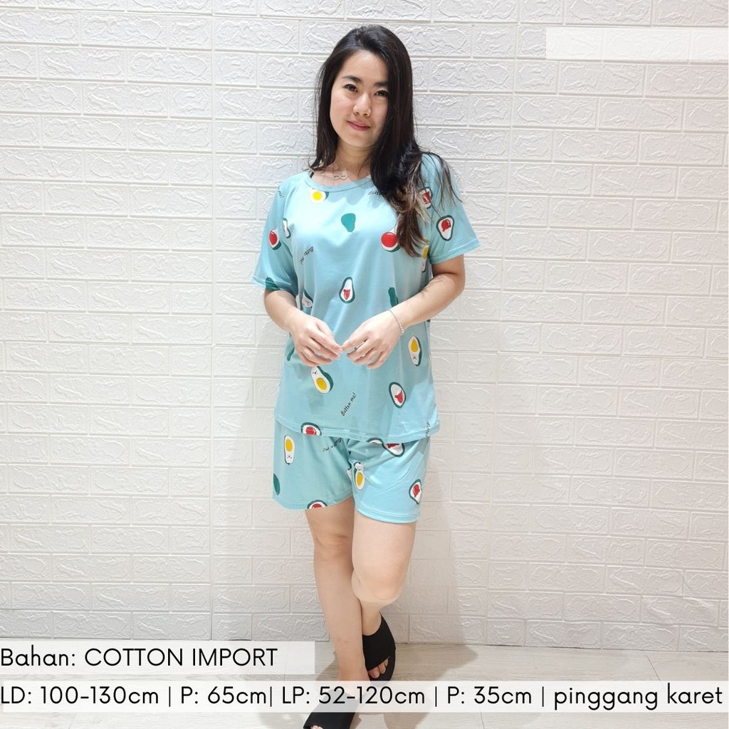 3982 kaos pajamas avocado short one set import big baju tidur