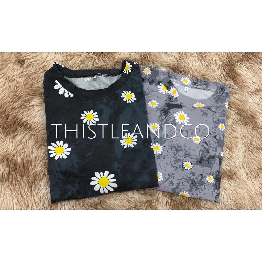 Oversize Tee Tshirt   Wanita Model Longgar Motif Daisy Abu Tua (Tie Dye)