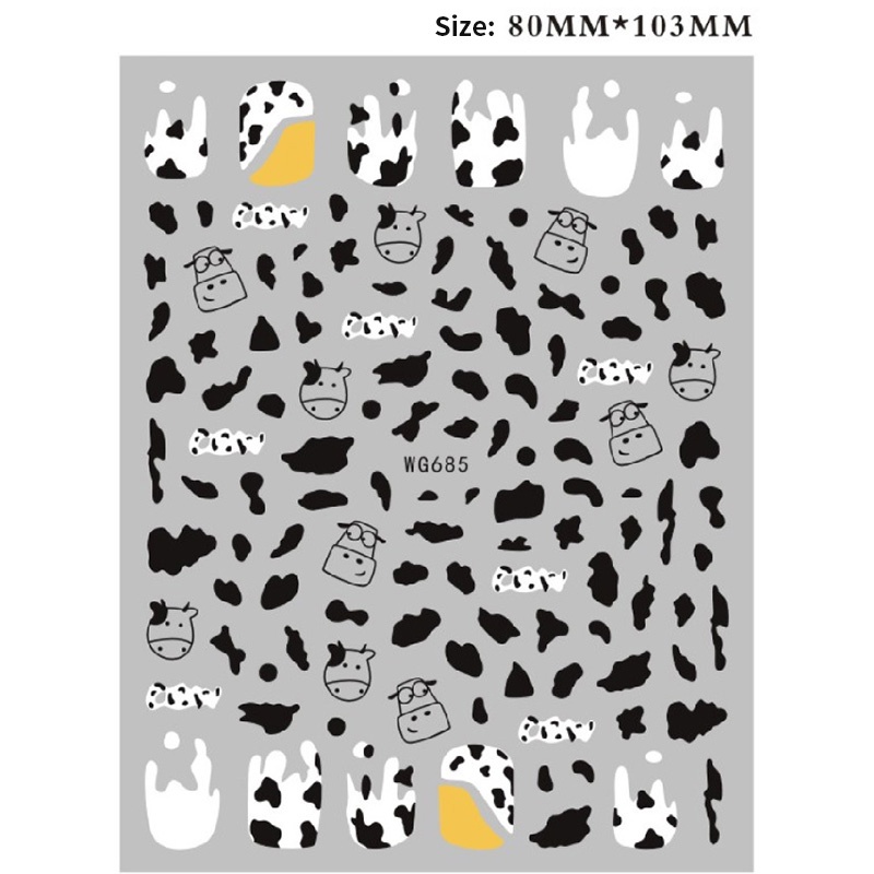 1 Lembar / Pak Stiker Kuku Transfer Air Motif Sapi / Kupu-Kupu / Geometri 3d Untuk Nail Art Diy