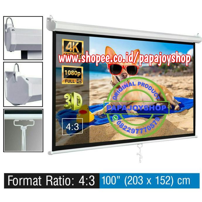 Layar Proyektor Manual 100" (2 x 1,5) Meter Screen Gantung Manual 100 inch Format 4:3