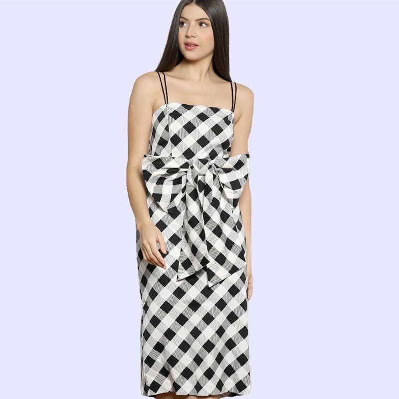 lovemecorner WHBM SHEATH GINGHAM DRESS WANITA MODEL PITA BOW BAHAN KATUN STRETCH UNIK RECOMMEDNDED
