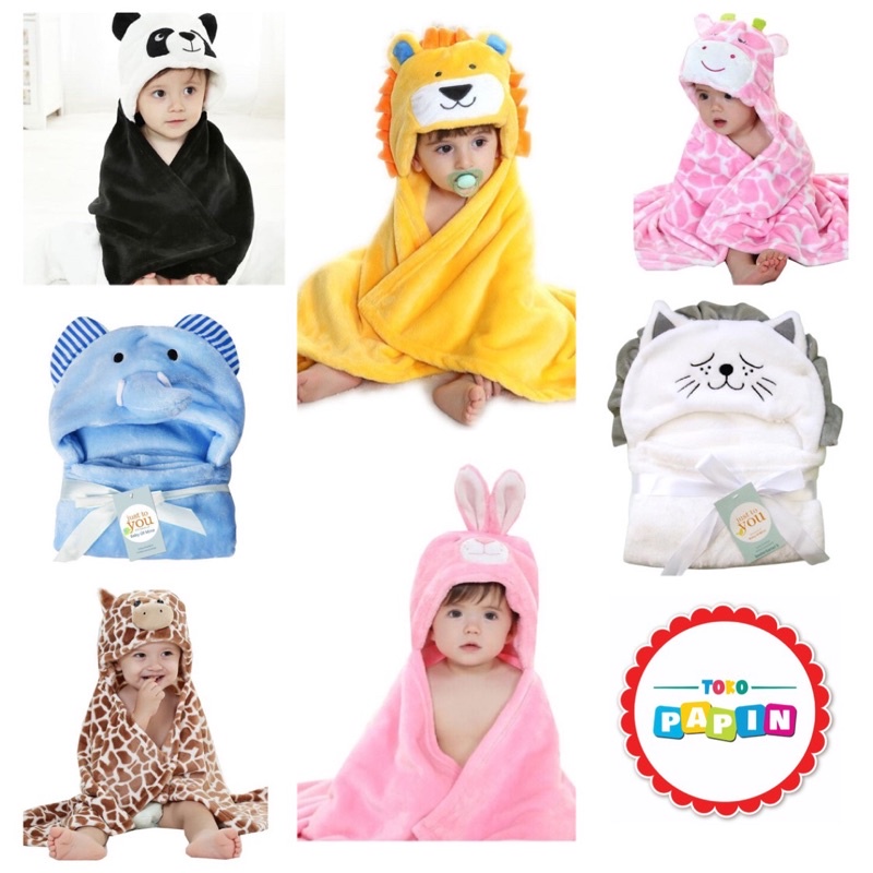 TokoPapin Selimut Bayi Double Fleece Boneka Selimut Anak Bayi Topi Selimut Baby