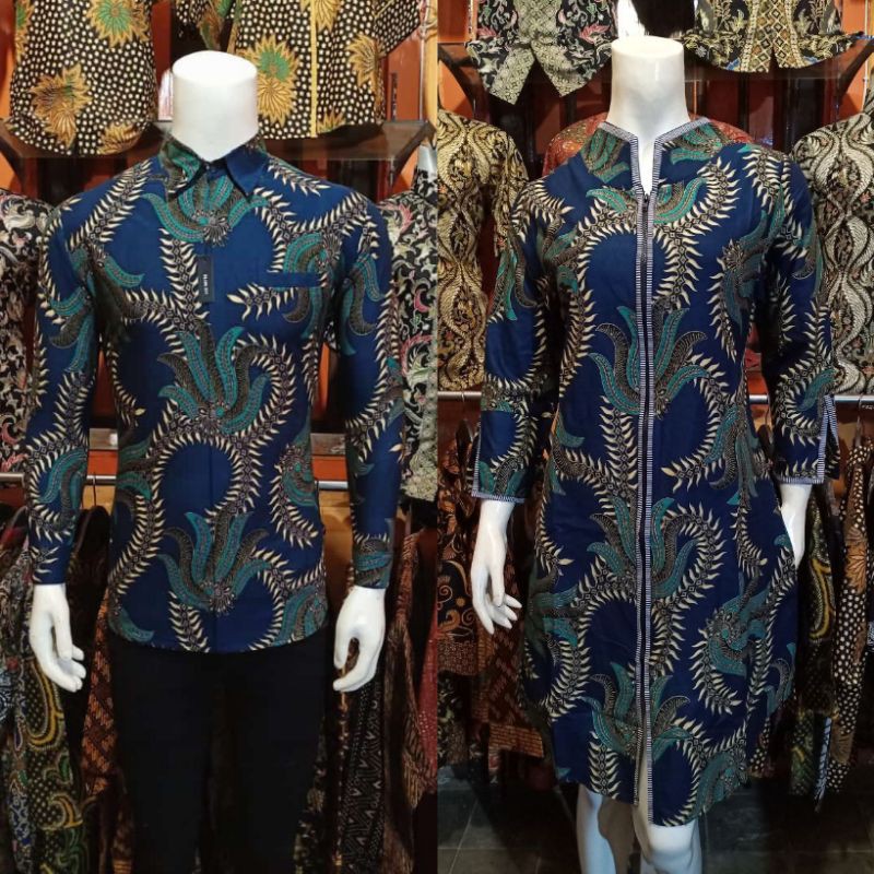 New Kemeja Batik Slimfit exclusive original butik Atasan batik seragam kubis navy atasan couple