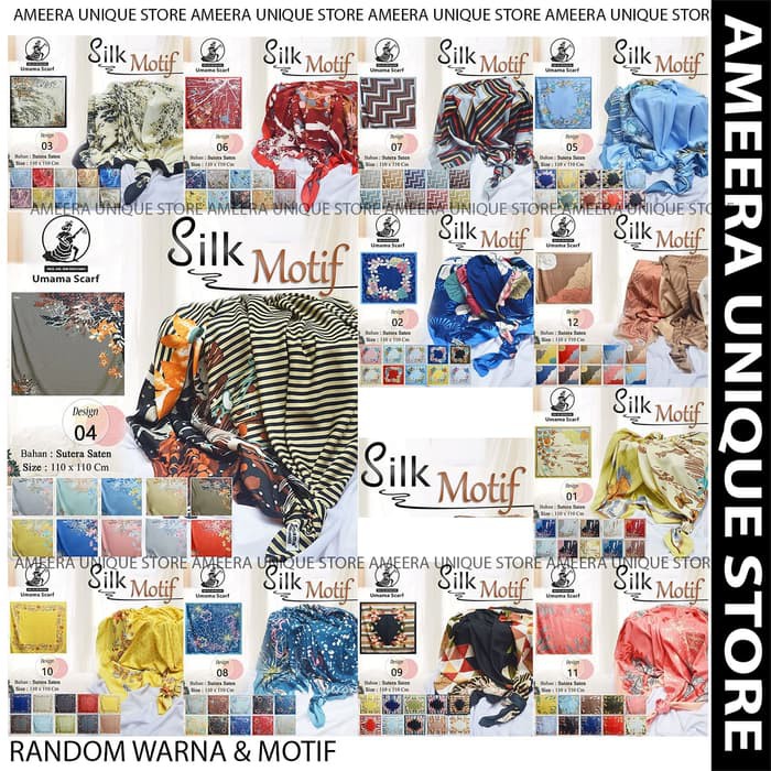 HOT SALE - UMAMA SILK MOTIF SUTERA SATIN SEGI EMPAT PRINT JILBAB SEGIEMPAT SQUARE - RANDOM MUSLIMAH