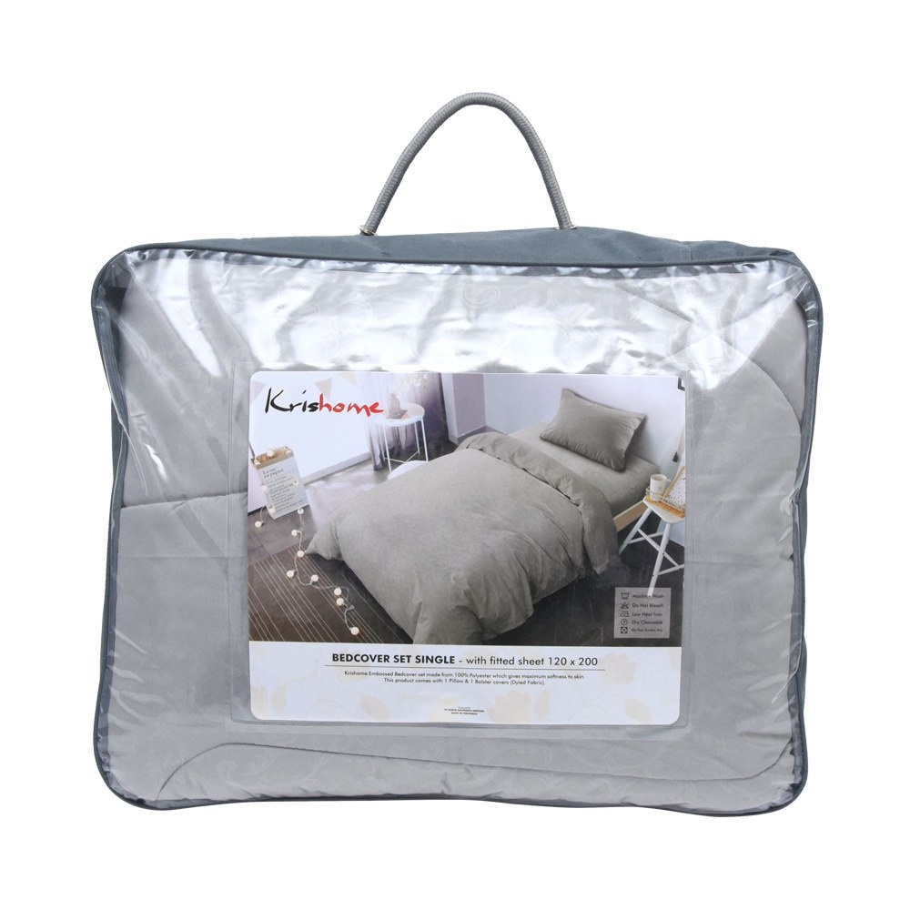 Bed Cover Emboss Set Seprai 120x200 Cm - Abu Abu Sleeplite