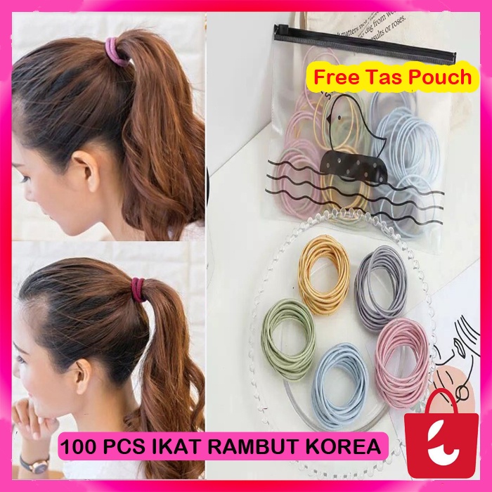 [ISI 100 PCS] Karet Rambut 100 PCS Ikat Rambut Karet Polos Kuciran Rambut Gaya Korea Untuk Wanita