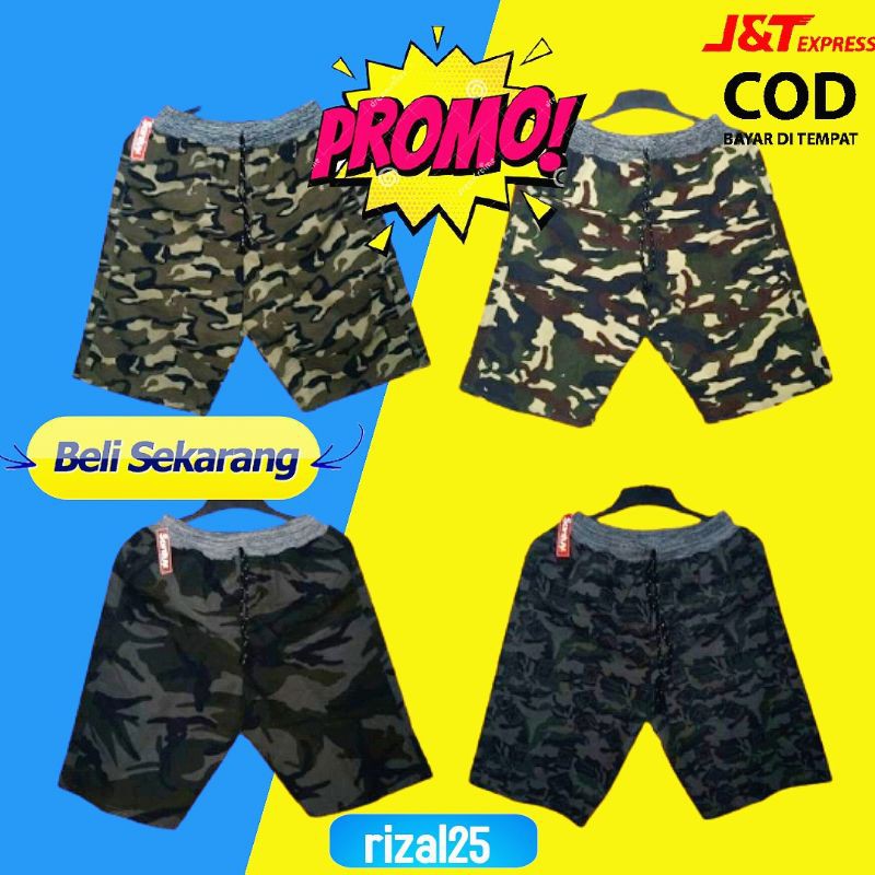 Celana Pendek Pria Cowok Santai Murah Standar  Distro Keren Bahan Canvas Rip Motip Loreng Army COD