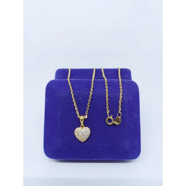 KALUNG WANITA SILVER ASLI 925 LAPIS EMAS MODEL KALUNG NORI VENSY+LIONTIN LOVE MATA PUTIH FUL-PERHIASAN PERAK ASLI 925-PERHIASAN FASHION WANITA