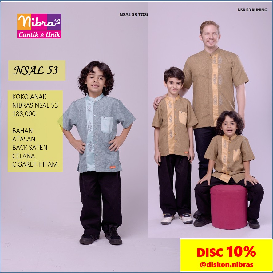 [ORIGINAL] NIBRAS NSAL 53 BAJU MUSLIM SET KOKO ANAK + CELANA CIGARET SARIMBIT MODERN BRANDED MURAH