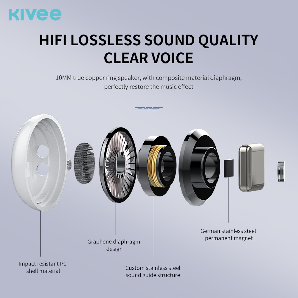 KIVEE Earphone TWS Bluetooth Headset Gaming Original True Wireless Stereo HIFI Noise Cancelling Waterproof-5