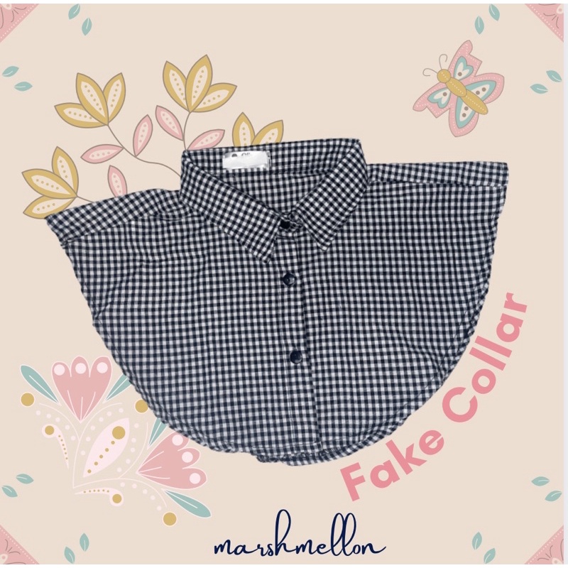 (READY STOCK) Fake Collar | Kerah Palsu | Kerah Kemeja Atasan Crop Warna Putih Navy Hitam Kotak-Kotak | Bahan Katun dan Crepe | Gojek Grab Bandung | Kerah Kemeja Formal | Baju Atasan | Aksesoris Pakaian Kemeja & Blouse Pria dan Wanita-Kotak Hitam