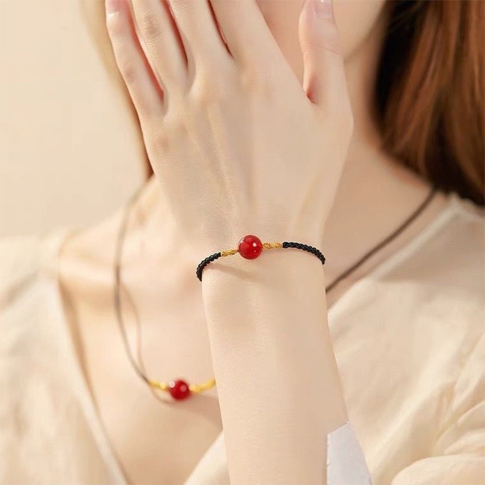 Kalung Gelang Liontin Manik-Manik Batu Akik Alami Warna Merah Gaya Korea Untuk Wanita