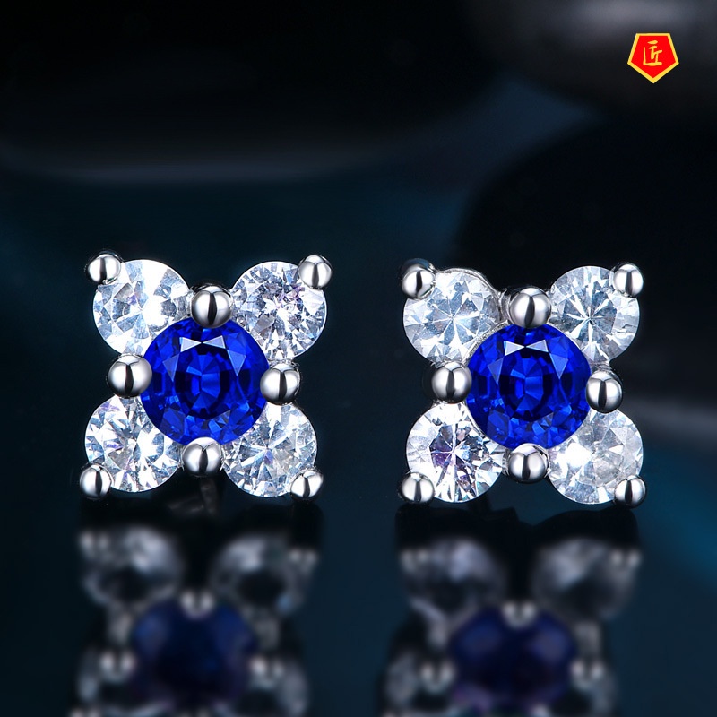 [Ready Stock]Elegant New Chic Blue Diamond Flower Stud Earrings