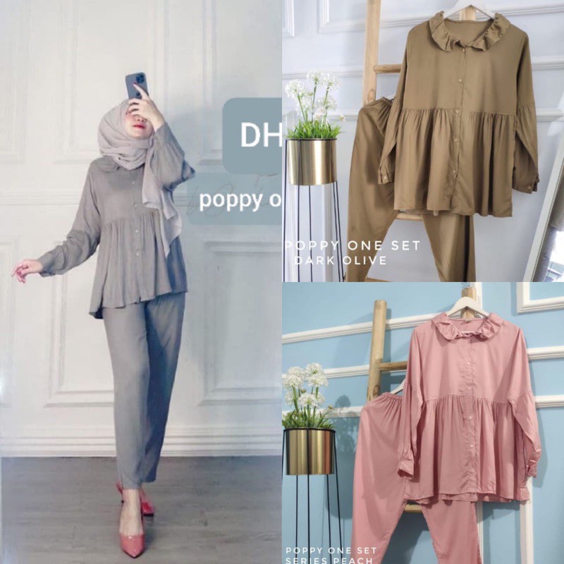 set cel/baju setelan wanita terbaru poppy andin/one set rayon/SETELAN ANDIN LENGAN PANJANG BAHAN RAY
