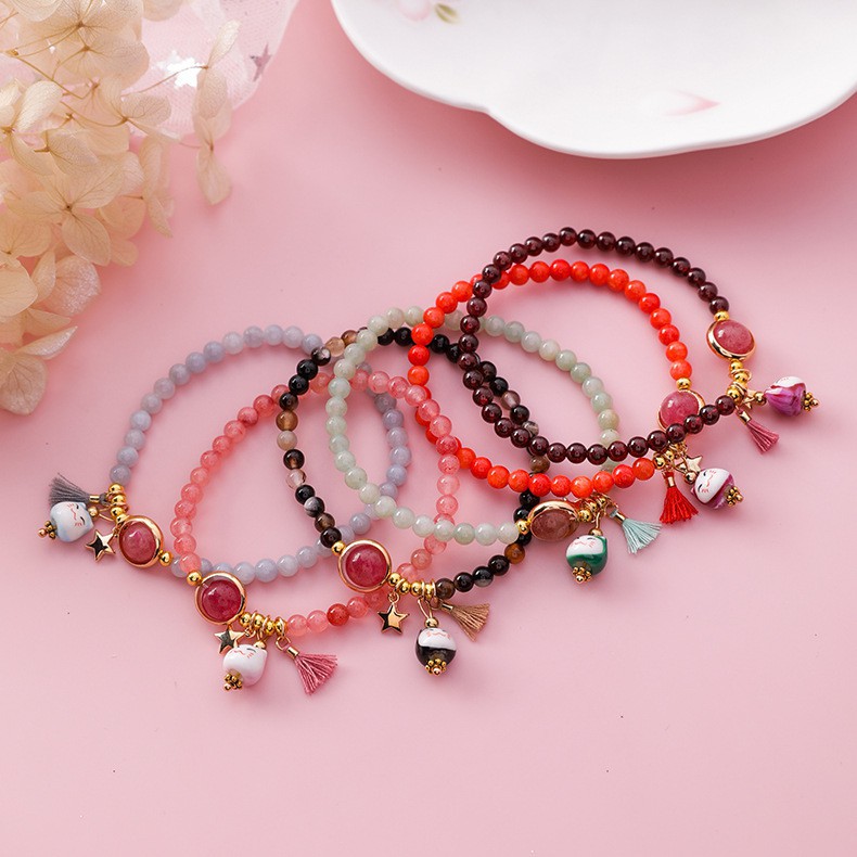 XiaoboACC Gelang Tangan Korea Fashion Small Cat Weaving Lucky Cat Tassel Bracelet