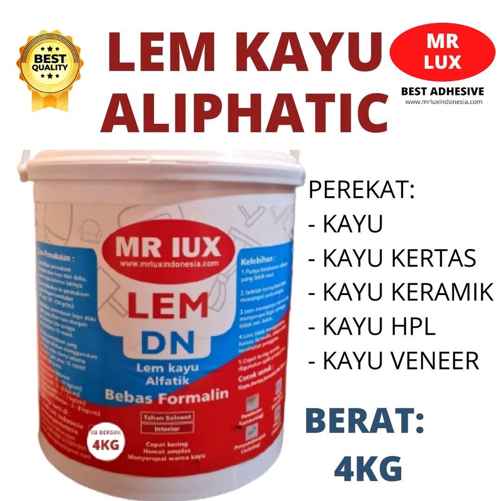 

lem kayu ALIPHATIC MR LUX lengket cepat kering kemasan 4 kg
