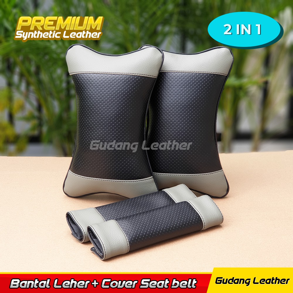 Bantal Mobil Sandaran Jok Mobil Motif Wajik Putih - FREE Cover Seatbelt