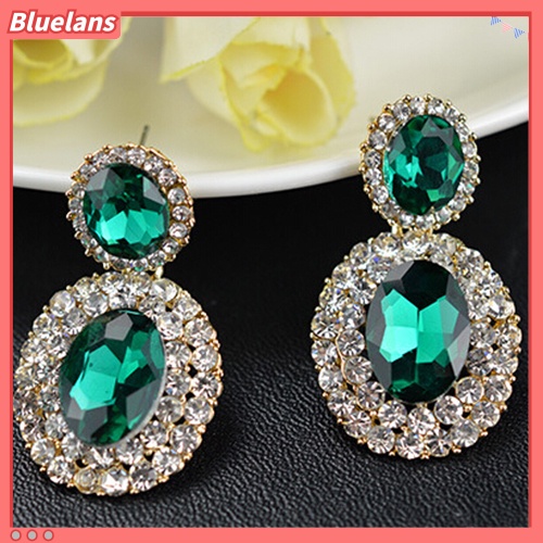 Bluelans Women Vintage Luxury Geometric Oval Rhinestone Pendant Dangle Drop Earrings