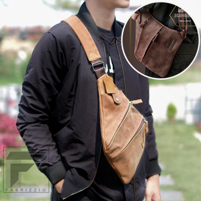 slingbag pria thin kulit tas bikers pria wanita tas sepeda slim kulit asli