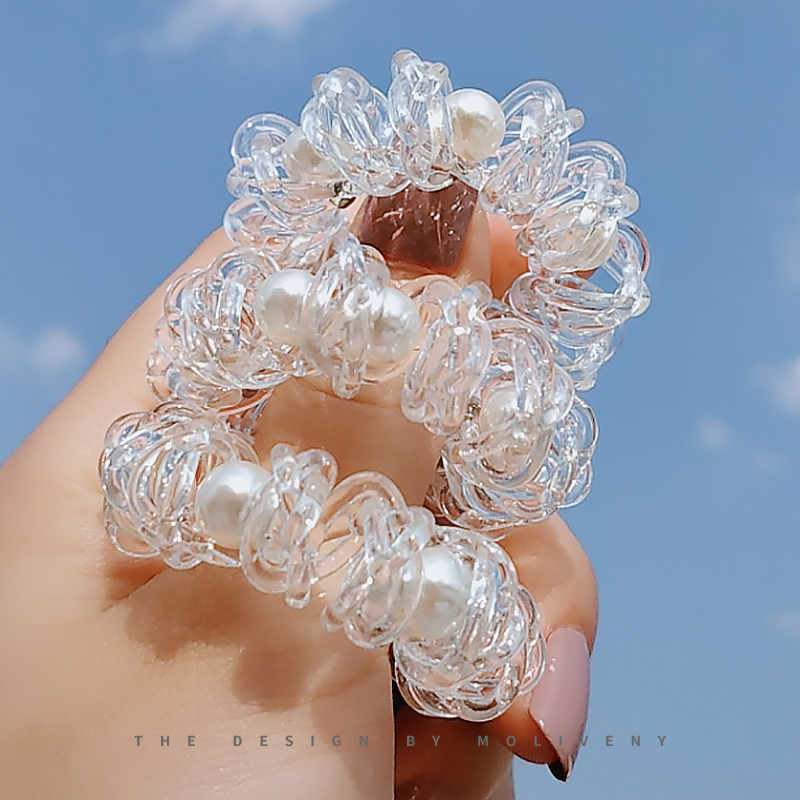 1Pcs Shine Transparent Pearl Hair Rope Scrunchies Phone Line Hair Rope