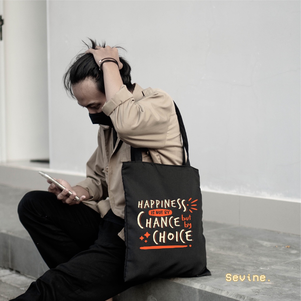 Sevine Totebag Tas Wanita Fashion Tote Bag Resleting quote motivation Black Series Hitam - BTB4