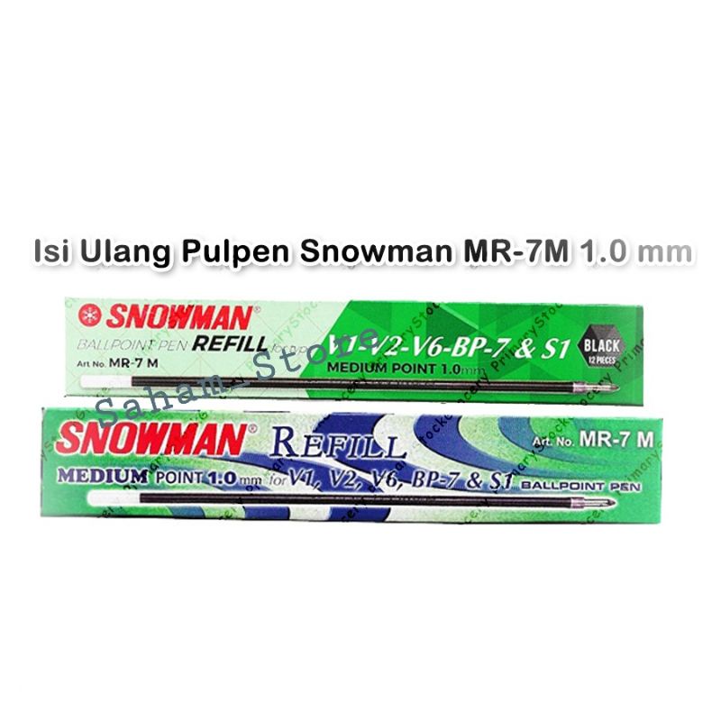 

ISI 12 Reffil/Isi Tinta Pulpen Bolpen Snowman V1, V2, V6, BP-7, S1 Hitam, Biru, Merah Medium 0.7mm