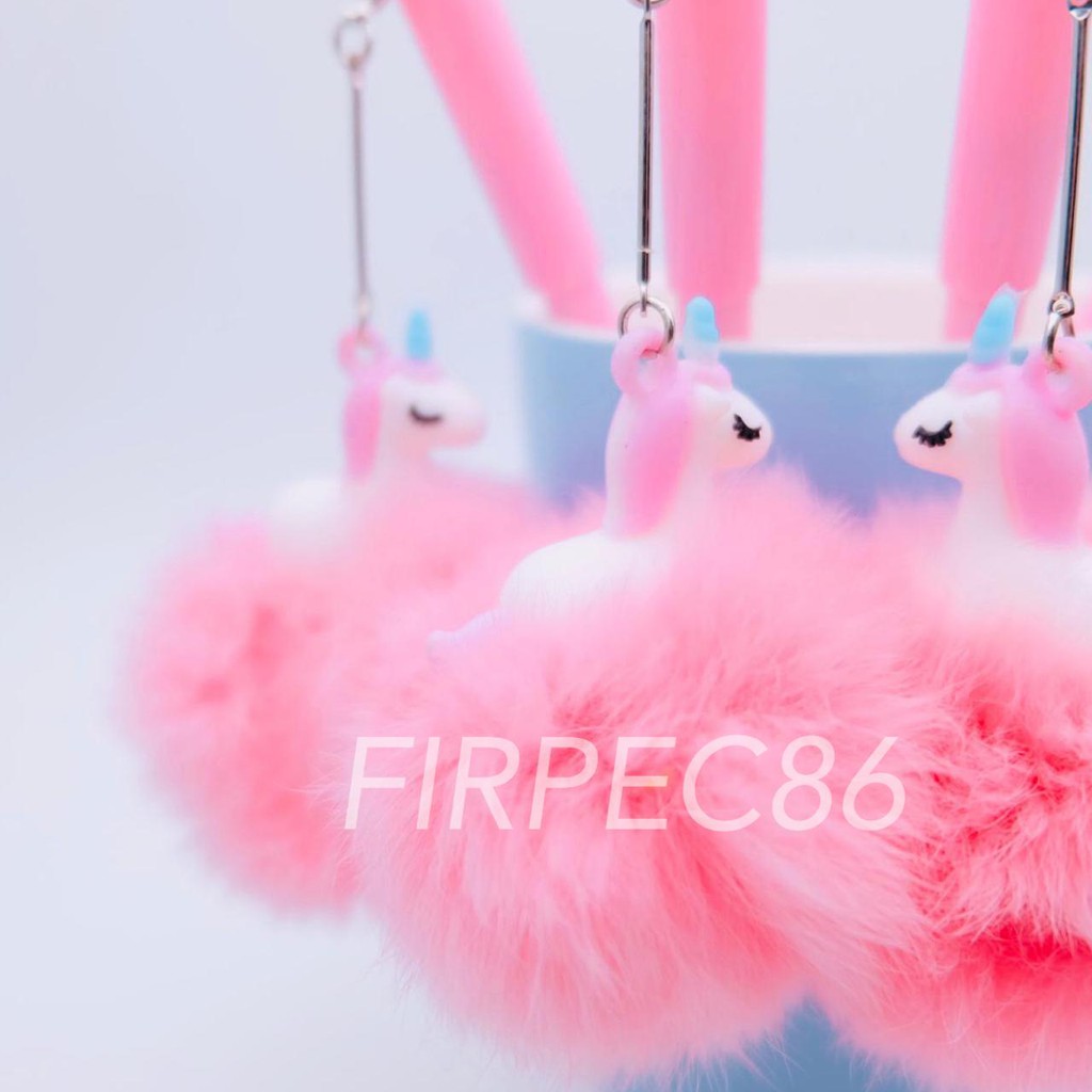 F86 PULPEN GANTUNGAN UNICORM POMPOM / LUCU FANCY PEN GEL