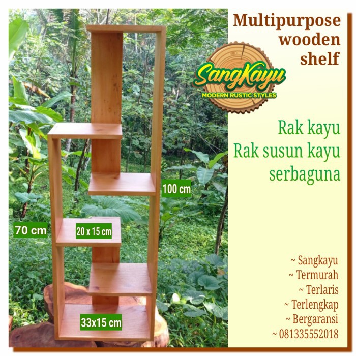 Multi-purpose wooden shelf 007 rak kayu minimalis rak kayu serbaguna