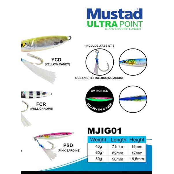 metal jig mustad zippy jig 40 60 80 gram