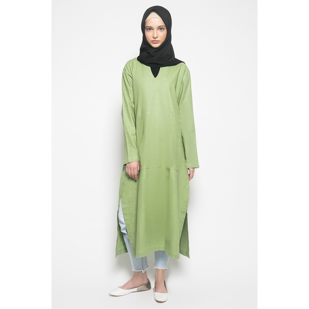 Linen Outer Dress Ima Sage Green CLEARANCE SALE (Outfit Lengan Panjang Hijau Sage Polos Kasual)