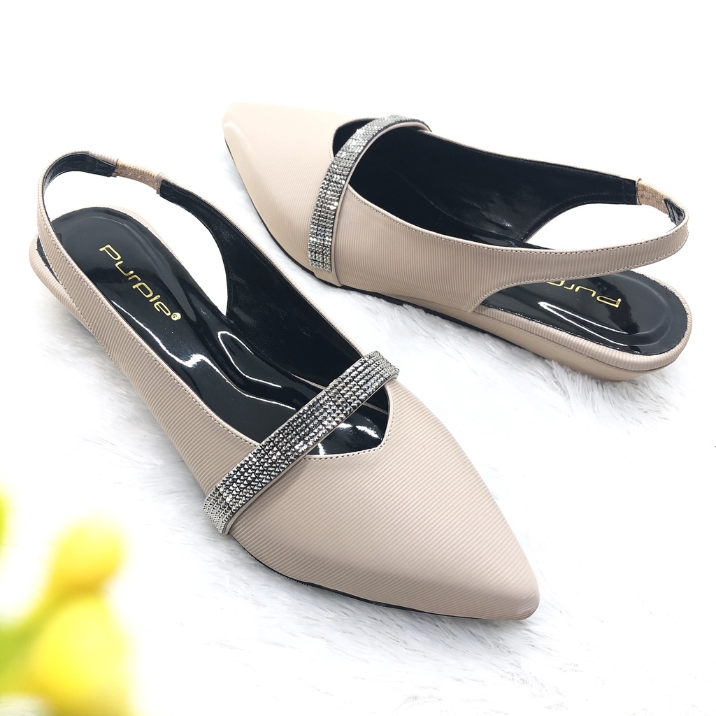 sepatu flat wanita branded murah tinggi 4 cm terbaru slingback merk purple