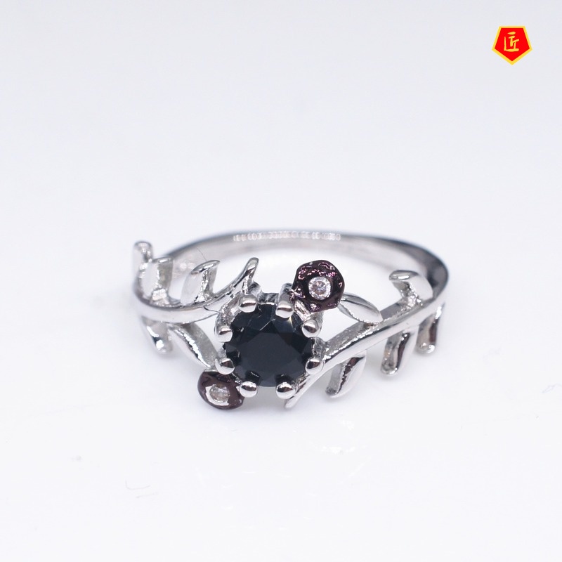 [Ready Stock]Creative Personality Black Gem Tree Ring for Women