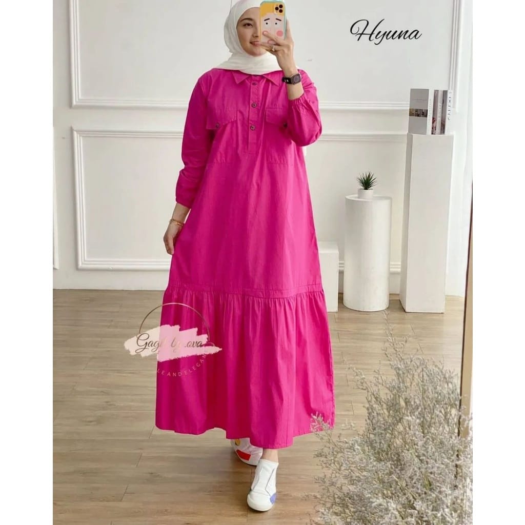 DRESS JUMBO HYUNA MIDI DRESS  BAHAN KATUN RAYON FASHION WANITA TERBARU