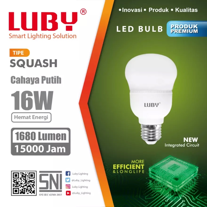 Lampu LED Bulb LUBY SQUASH 16 Watt Cahaya Putih Cri 165 Original