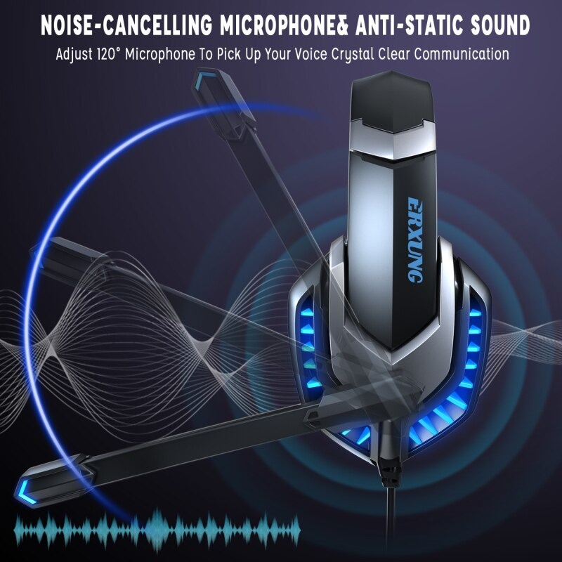 ERXUNG Gaming Headphone Headset Super Bass Glow Light with Mic - J30 - Blue