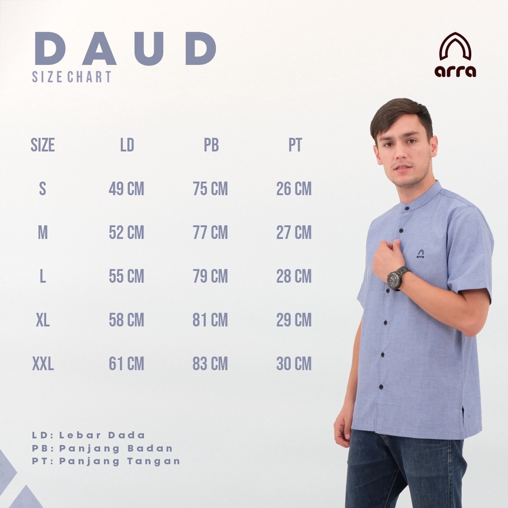 Arra Baju Kemeja Koko Pria Lengan Pendek Daud Series Baju Kokoh Muslim Pria Dewasa Original Premium Oxford Denim