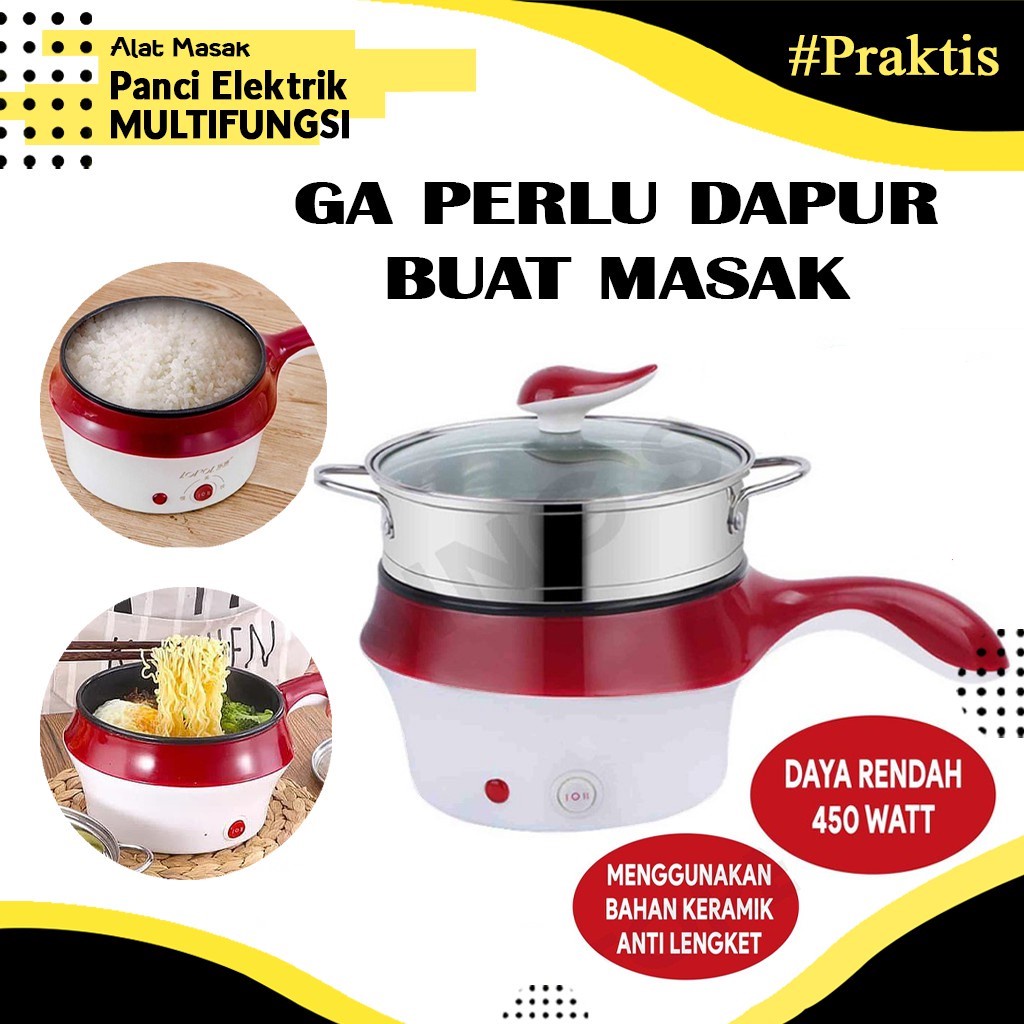 Premium Panci Listrik Serbaguna 1.5L Electric Cooking Pot Gagang Dan Kukusan