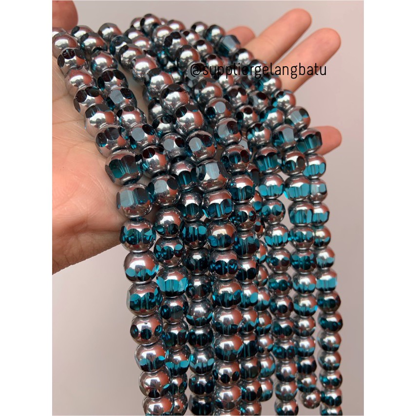 kristal BINGKAI SILVER 10mm biru tosca quartz kuarsa spacer pembatas