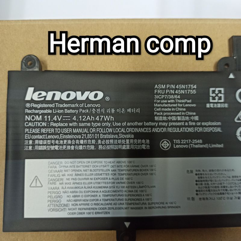 Original Baterai Lenovo ASM FRU P/N 45N1752 45N1753 45N1754 45N1755 45N1756 45N1757