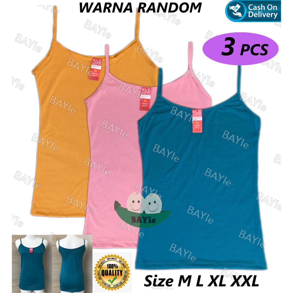 BAYIe - 3 PCS Singlet / Tanktop / Kaos Dalam Wanita Remaja Tali Kecil BODYFIT Bahan Katun Warna RANDOM Size M L XL XXL