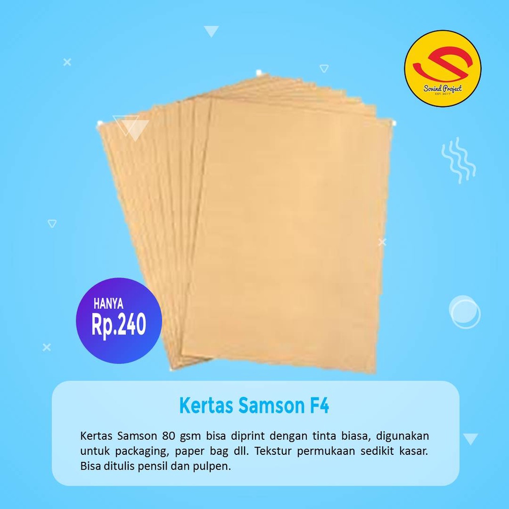 

Min 25pcs KERTAS KRAFT / KERTAS SAMSON / KERTAS COKLAT 80gsm UKURAN F4 21cm x 33cm