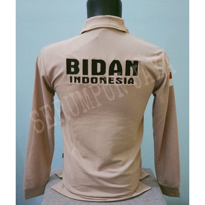 KAOS BIDAN PANJANG KREM - KAOS KERAH BIDAN - KAOS KERAH BIDAN KREM PANJANG FULL BORDIR