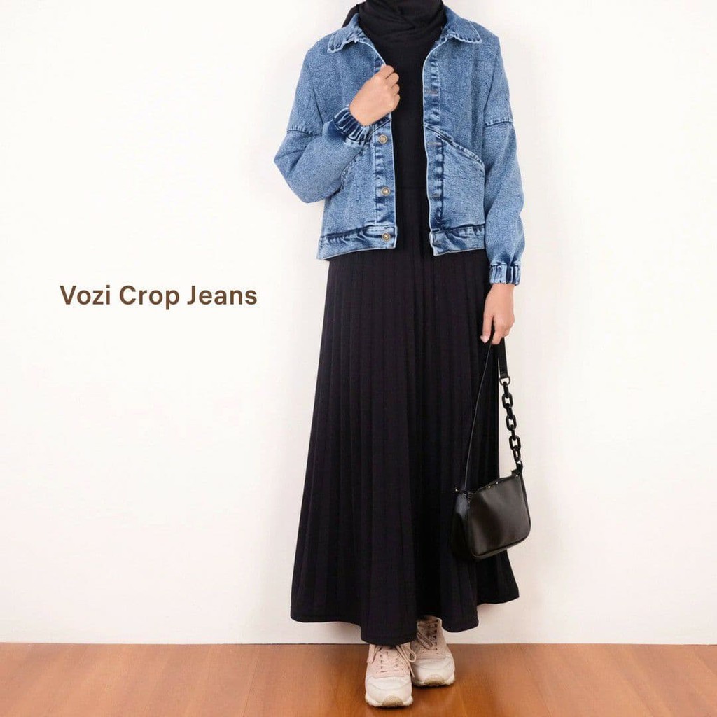 Jaket jeans Wanita Vozi crop terbaru Jaket Jeans korean style Jaket Denim remaja 2021-3