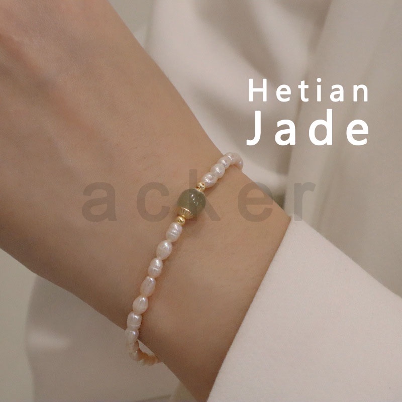 Gelang Tangan Manik-Manik Batu Jade Hetian Natural Untuk Wanita ACKER