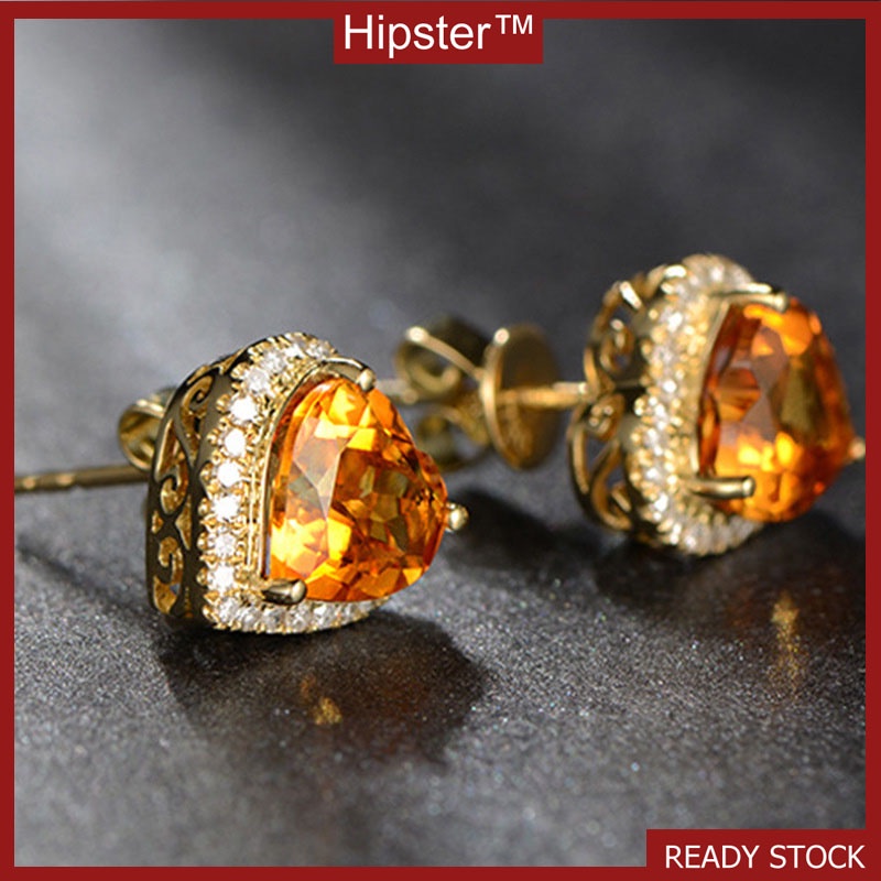 Hot Sale New Fashion Heart-Shaped Citrine Diamond Earrings