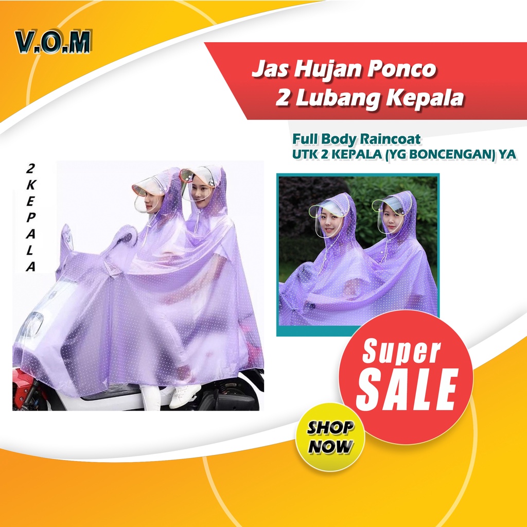 Jas Hujan Ponco 2 Lubang Kepala Sepeda Motor Full Body Raincoat 0726