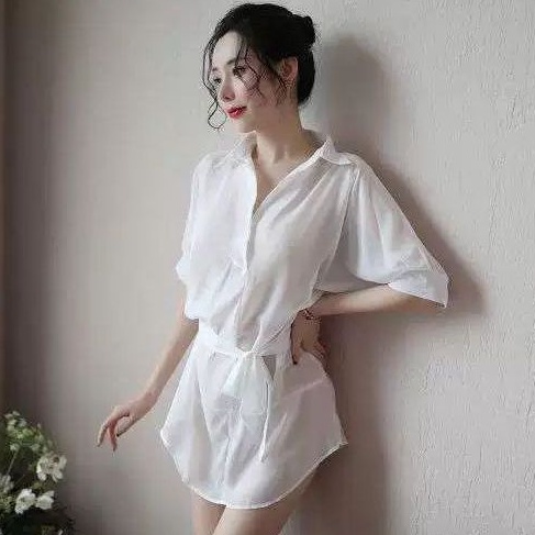 Oversize Boyfriend Shirt Tali Sexy Kemeja Tidur Wanita Nyaman Halus