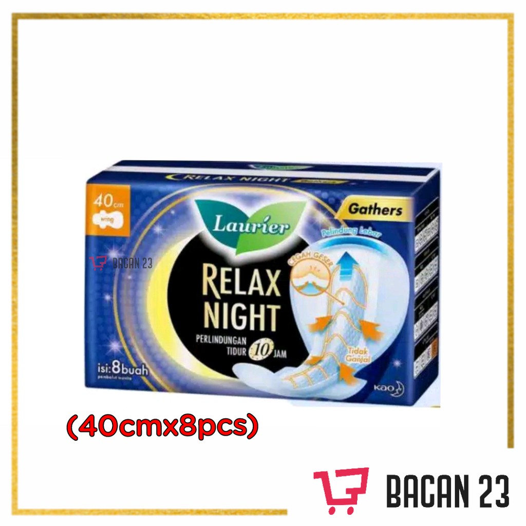 Laurier Relax Night Wings Gathers 40cm (isi 8pcs)/ Pembalut / Bacan 23 - Bacan23