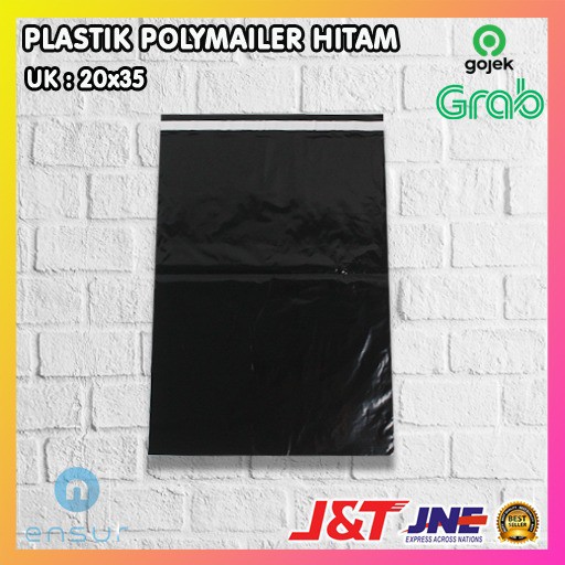 

InJO PLASTIK PACKING OLSHOP PE POLYMAILER kantong kemasan amplop plastik 20X35 HITAM GLOSSY mewah